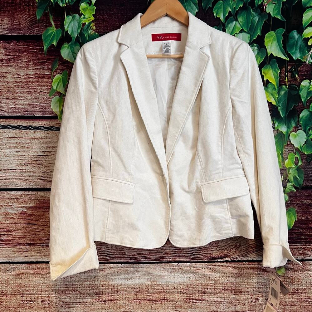Anne Klein Women's Blazer 6P Petite Stretch Ivory Cream Suit Jacket Workwear